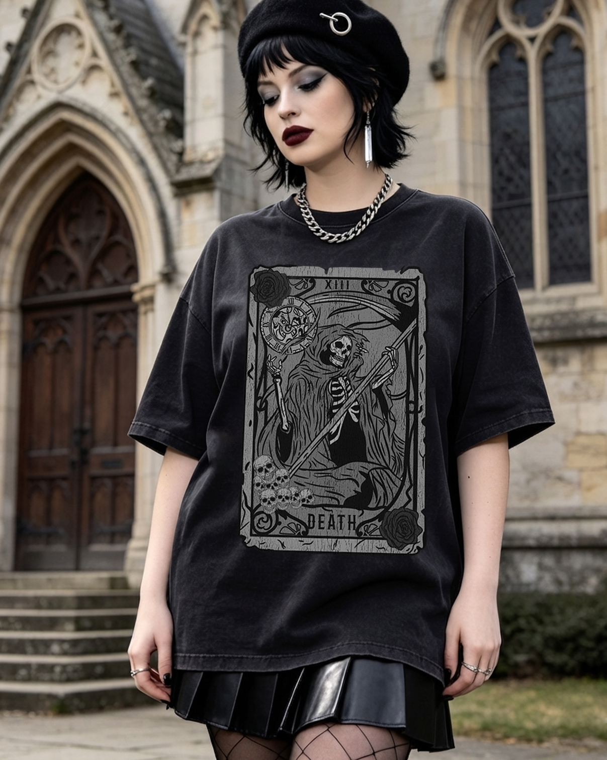 Vintage Tarot Card Death Grim Reaper Washed T-Shirt