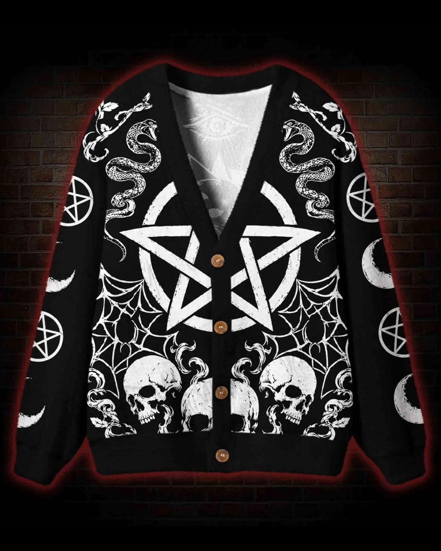 Witch's Familiar Skull Cat Cardigan Sweater