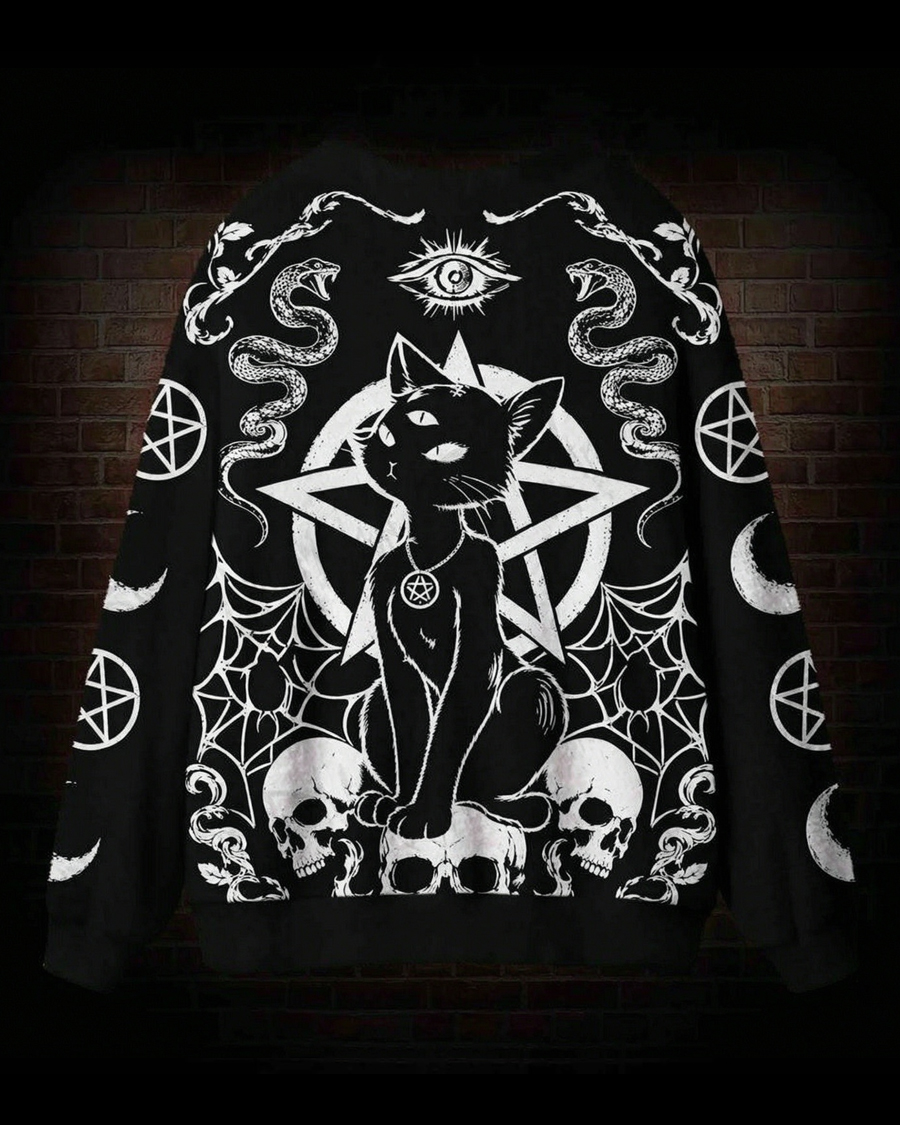 Witch's Familiar Skull Cat Cardigan Sweater