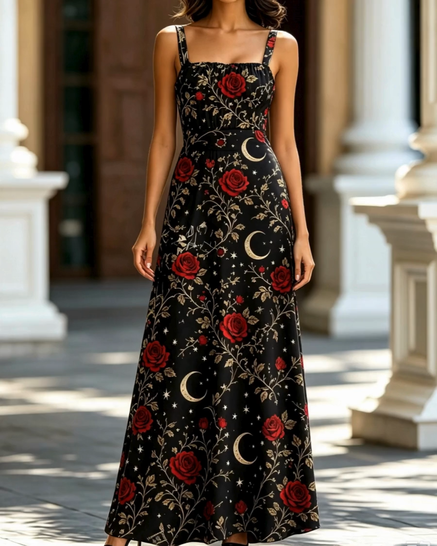 Moon Night Rose The Covert Gothic  Maxi Dress