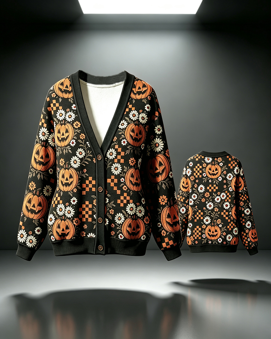 Retro Floral Pumpkin Cardigan Sweater