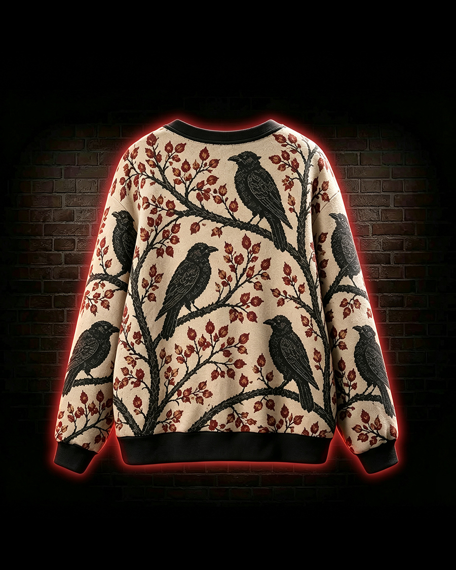 Gothic Raven Tree Print Cardigan Sweater