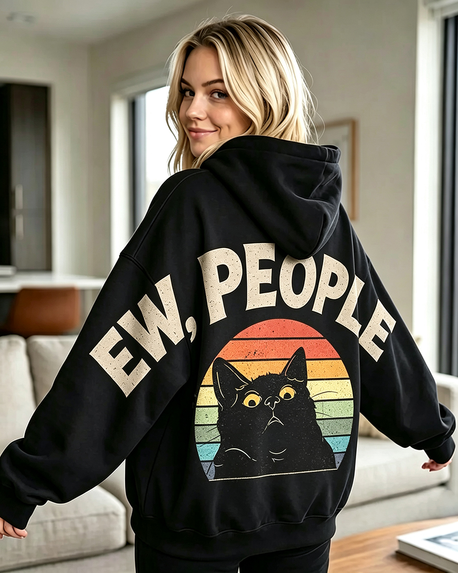 Retro Cat Ew People Washed Hoodie