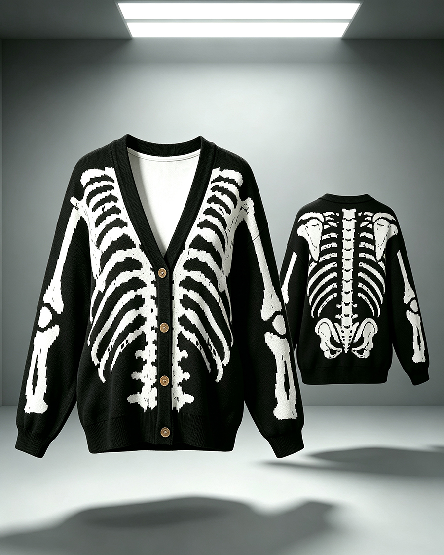 Dark‑Style Exoskeleton Skeleton Cardigan Sweater