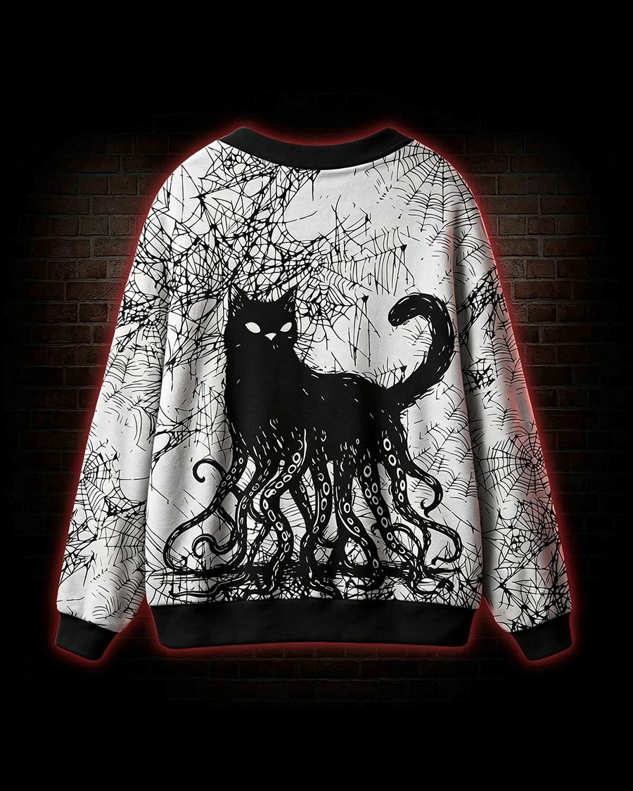 Octopus And Black Cat Cardigan Sweater