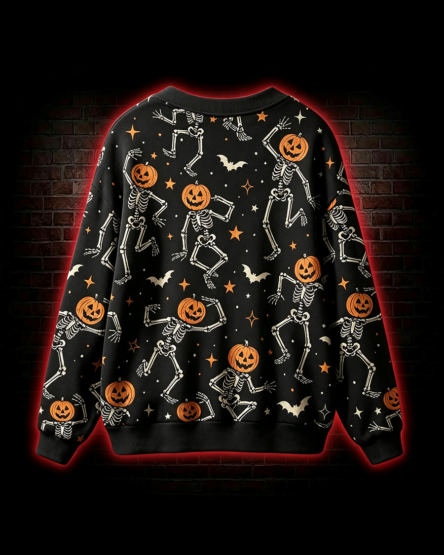Dancing Pumpkin Skeleton Cardigan Sweater