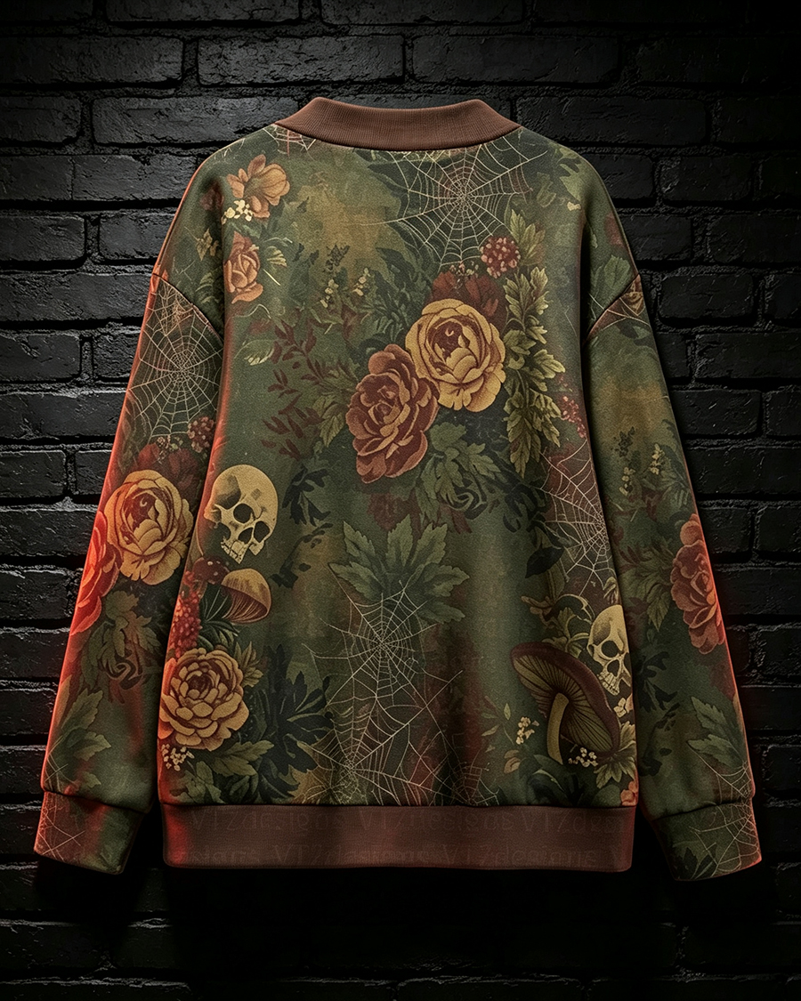 Witchy Halloween Skull Rose Mushroom Cardigan Sweater