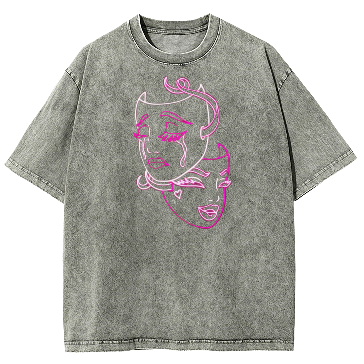 Cyber Devil Masks Pastel Goth Washed Oversized Tee