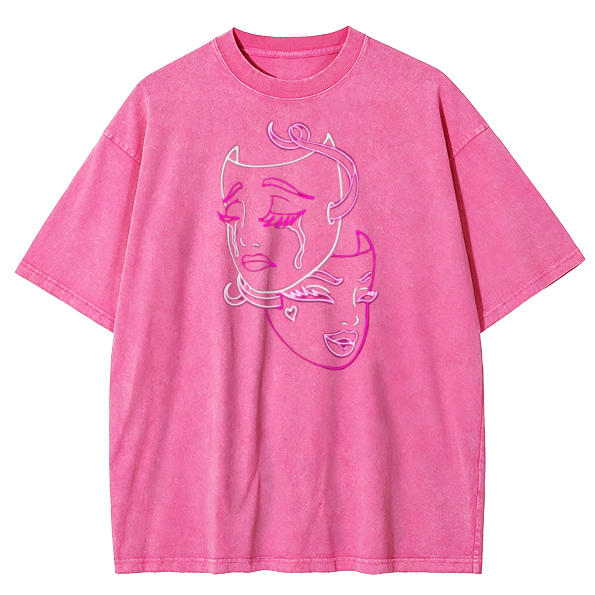 Cyber Devil Masks Pastel Goth Washed Oversized Tee