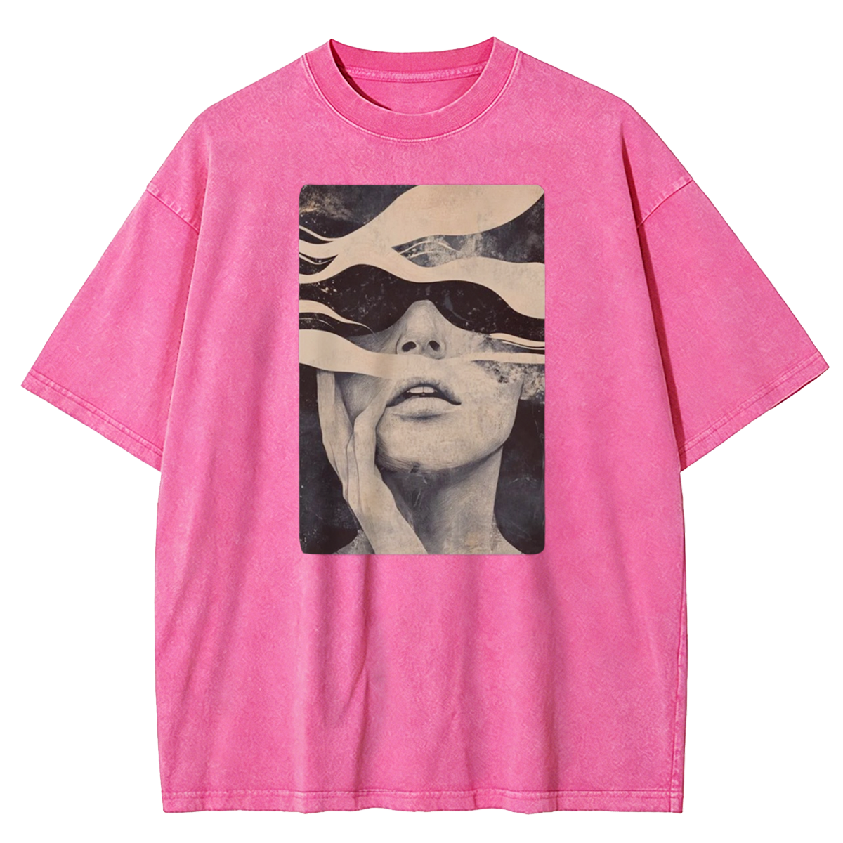 Surreal Abstract Face T-Shirt - Trippy Artistic Graphic Washed T-Shirt