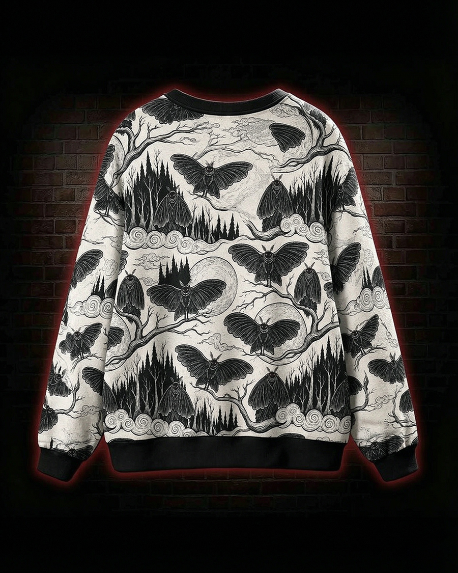 Gothic Forest Mothman Print Cardigan Sweater