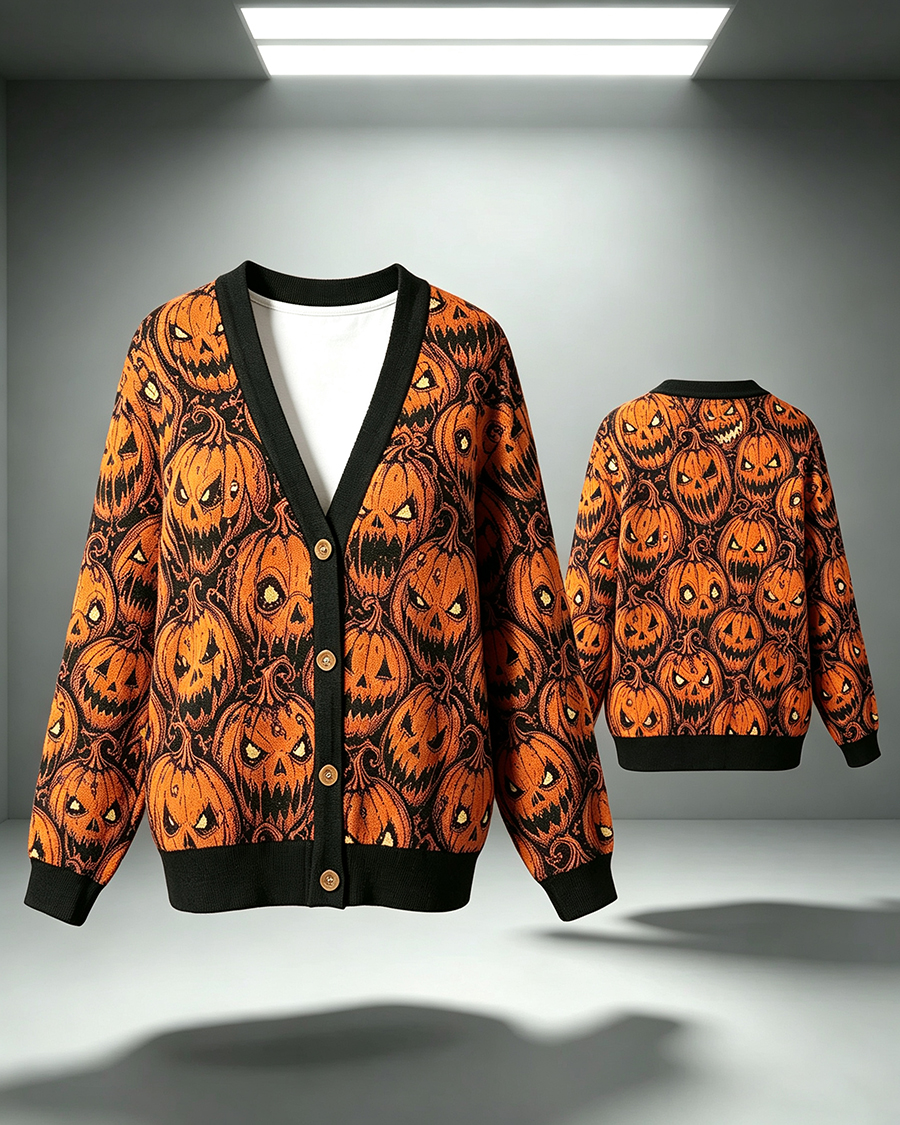 Evil Pumpkin Gothic Halloween Knit Cardigan Sweater