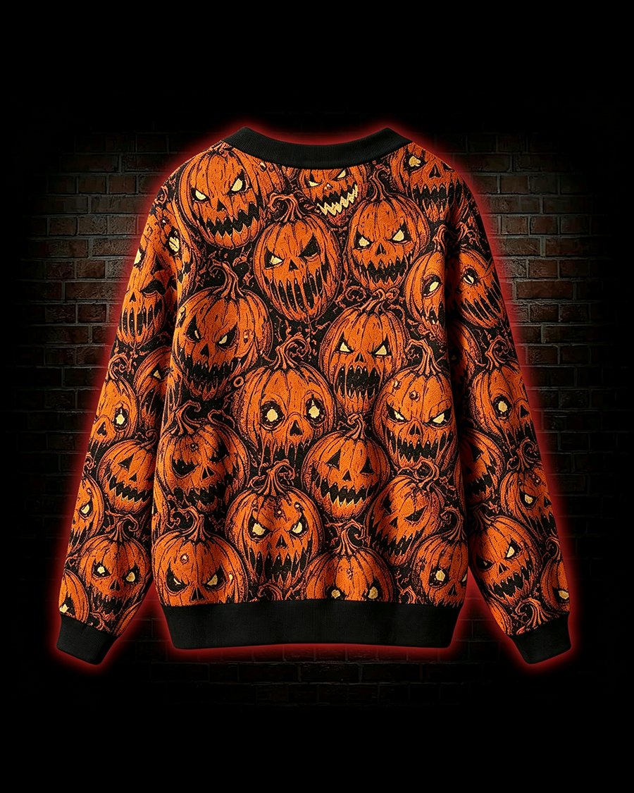 Evil Pumpkin Gothic Halloween Knit Cardigan Sweater