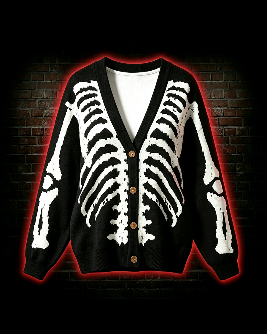 Dark‑Style Exoskeleton Skeleton Cardigan Sweater