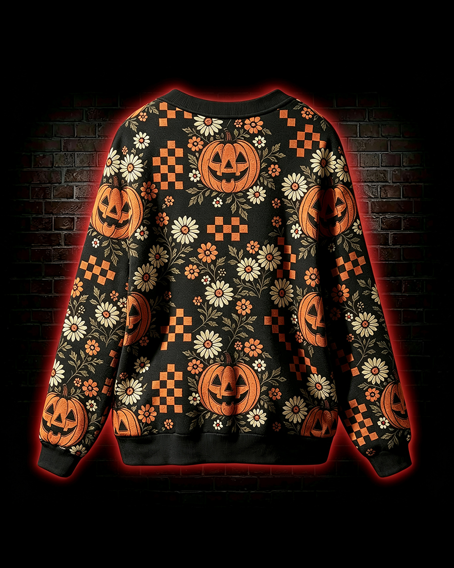 Retro Floral Pumpkin Cardigan Sweater