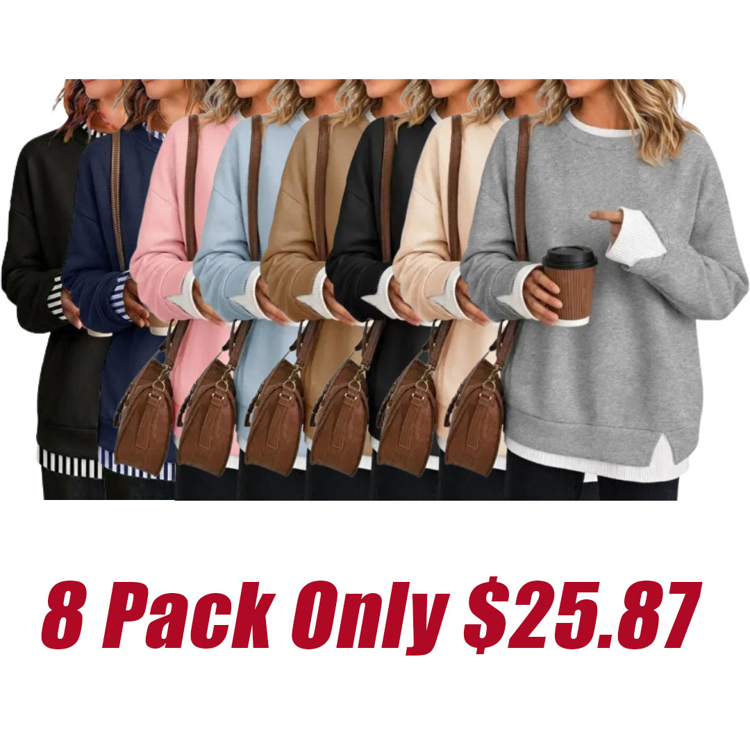 Women Crew Neck Fake Two Piece Striped Patchwork Drop Shoulder Oversized Sweatshirt
