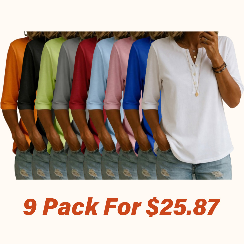 🔥Classic Henley Collar 100% Cotton T-shirt