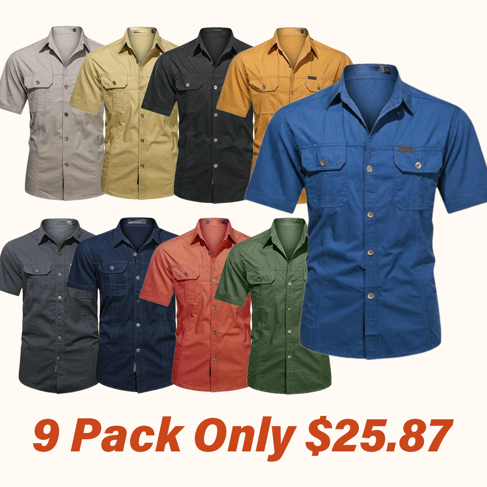 Summer Men's Thin Short Sleeved Shirts Work Clothes Multi Bag Half Sleeved Tops Cotton Washed Shirts