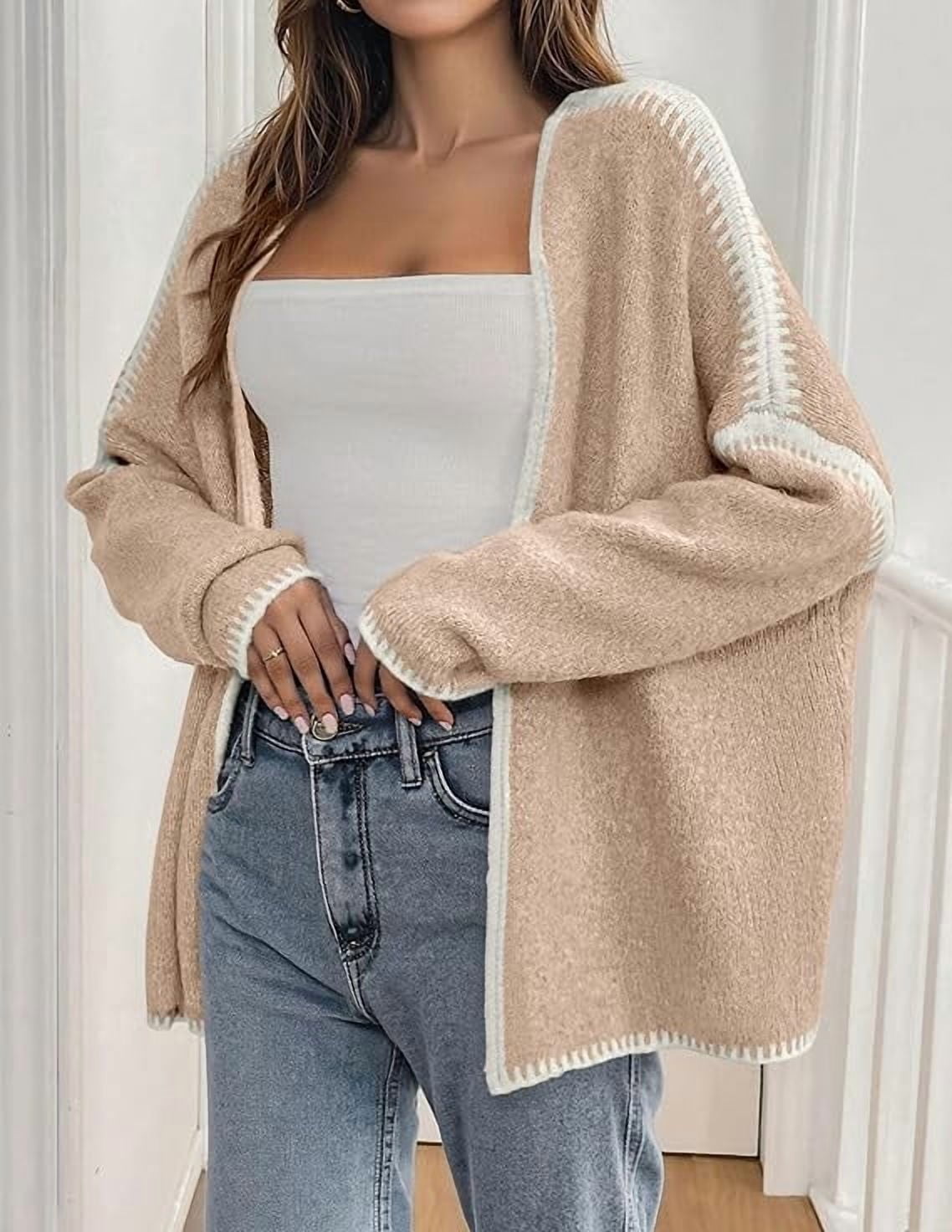 Womens Oversized Cardigan Sweaters Fall Long Lantern Sleeve Knit Open Front Lightweight Sweater