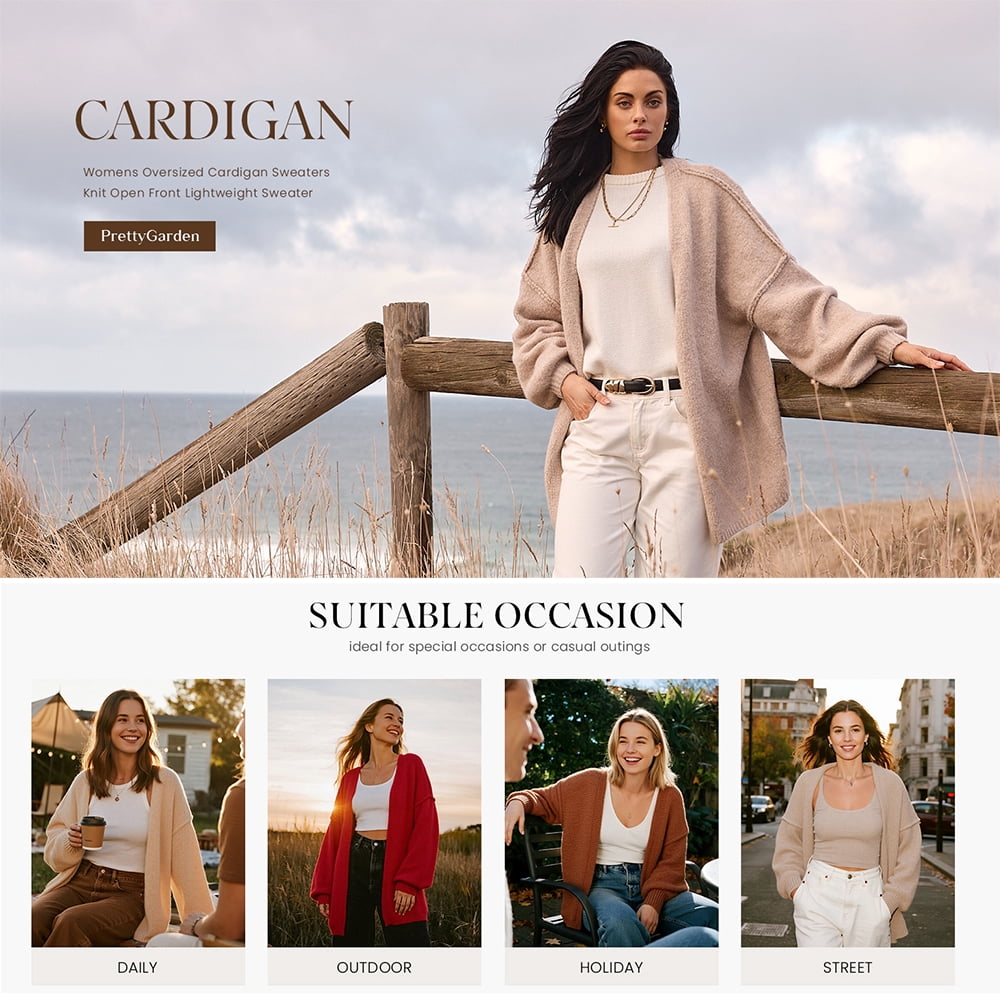 Womens Oversized Cardigan Sweaters Fall Long Lantern Sleeve Knit Open Front Lightweight Sweater