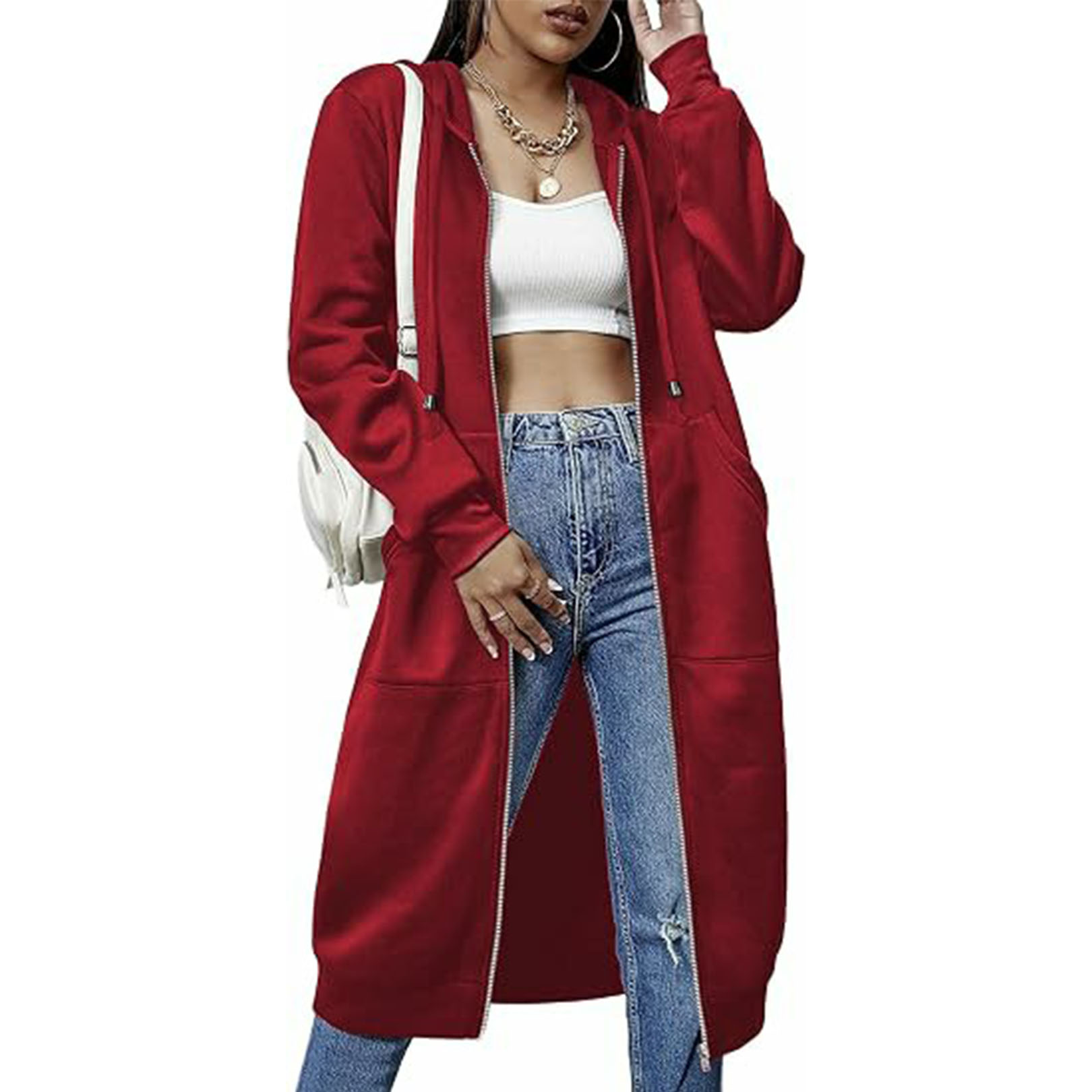 Women’s Long Fleece Hoodie Jacket – Zip Up Tunic Sweatshirt with Pockets