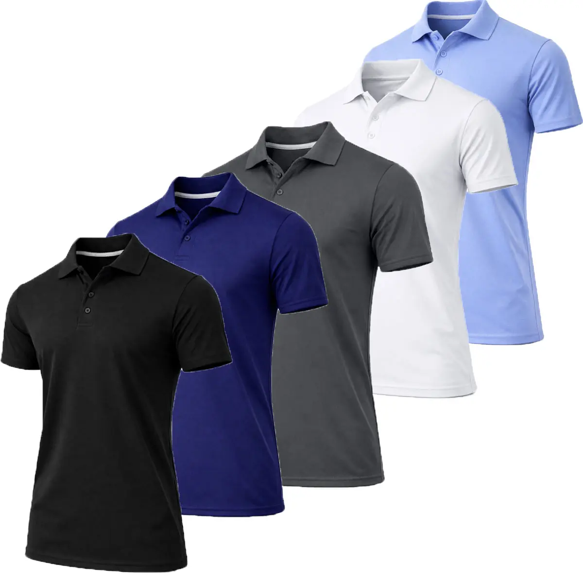 Men's Dry Fit Moisture-Wicking Polo Shirt 5-Pack