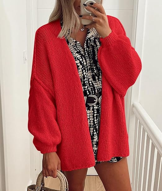 Womens Oversized Cardigan Sweaters Fall Long Lantern Sleeve Knit Open Front Lightweight Sweater
