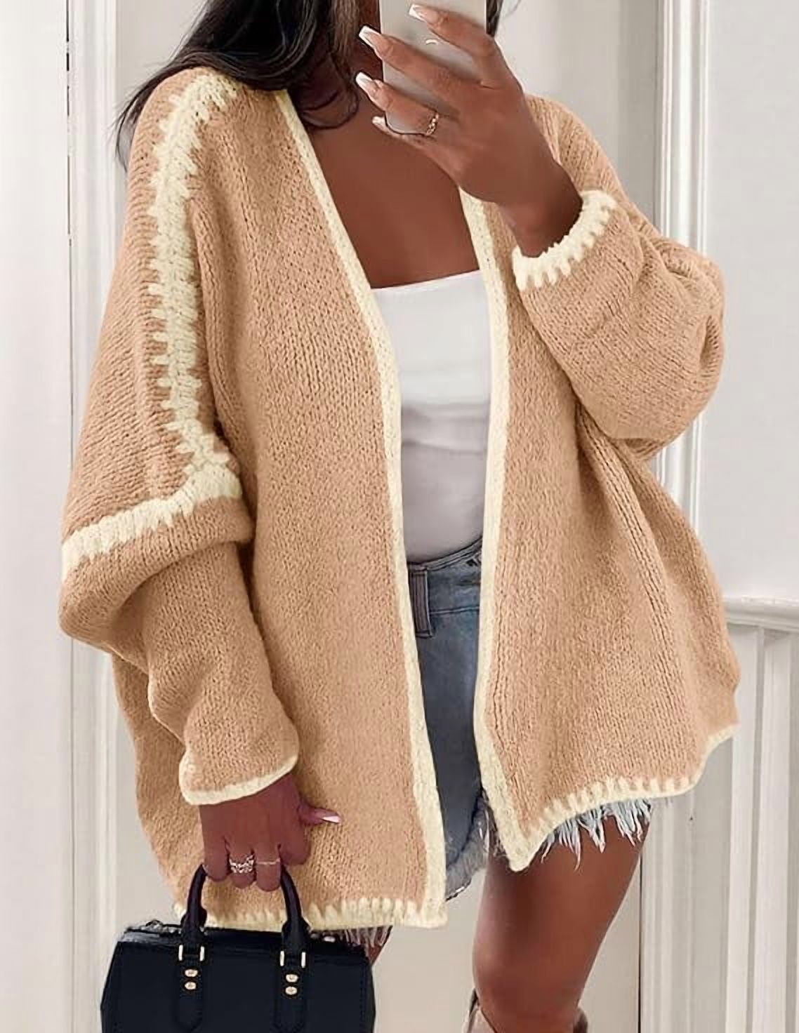 Womens Oversized Cardigan Sweaters Fall Long Lantern Sleeve Knit Open Front Lightweight Sweater