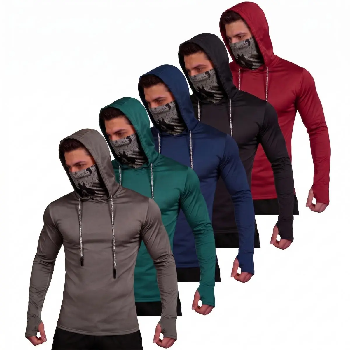 5-Pack Men's UPF 50+ Sun Protection Hoodie Shirts with Face Cover & Thumb Holes