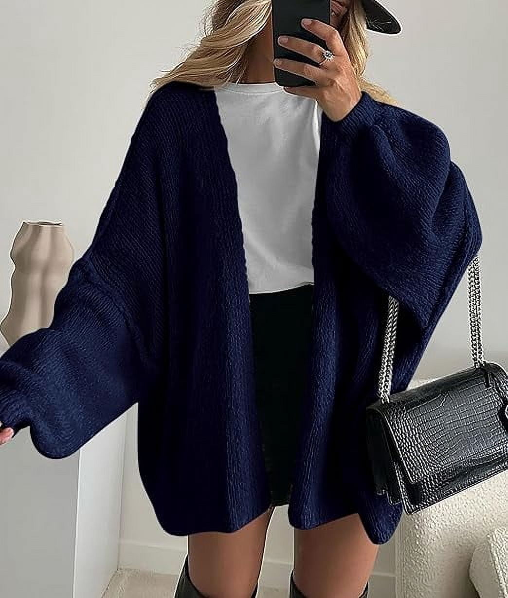 Womens Oversized Cardigan Sweaters Fall Long Lantern Sleeve Knit Open Front Lightweight Sweater