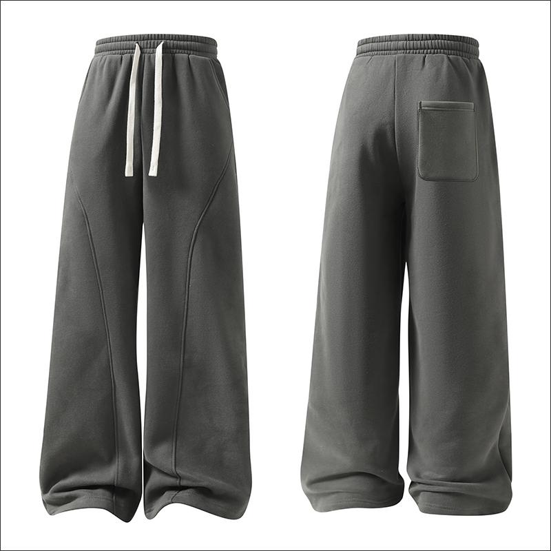 summervibes Men's Solid-Color Drawstring Pants with Curved Blade Design—relaxed fit suitable for all seasons. Street-style men's trousers perfect for everyday wear and layering. Menswear Beige daily wear pant