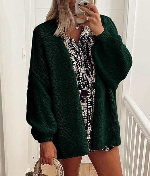 Womens Oversized Cardigan Sweaters Fall Long Lantern Sleeve Knit Open Front Lightweight Sweater