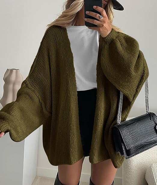 Womens Oversized Cardigan Sweaters Fall Long Lantern Sleeve Knit Open Front Lightweight Sweater