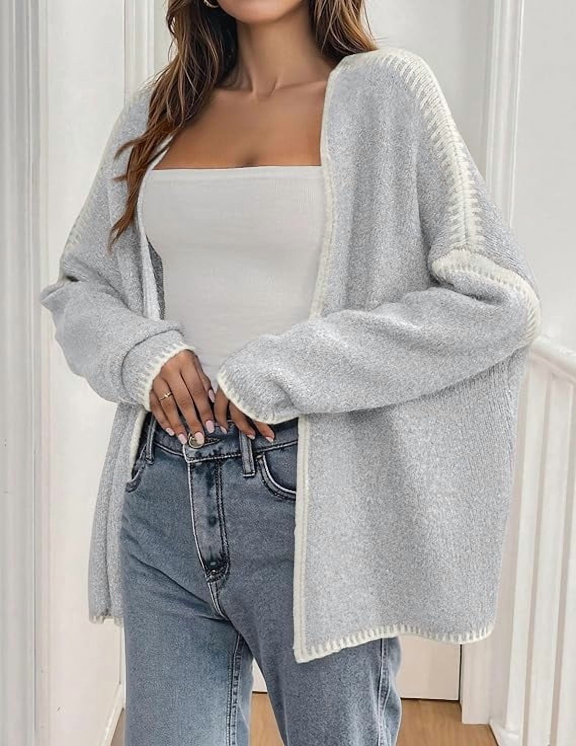 Womens Oversized Cardigan Sweaters Fall Long Lantern Sleeve Knit Open Front Lightweight Sweater