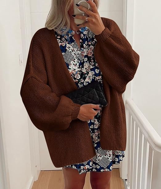 Womens Oversized Cardigan Sweaters Fall Long Lantern Sleeve Knit Open Front Lightweight Sweater