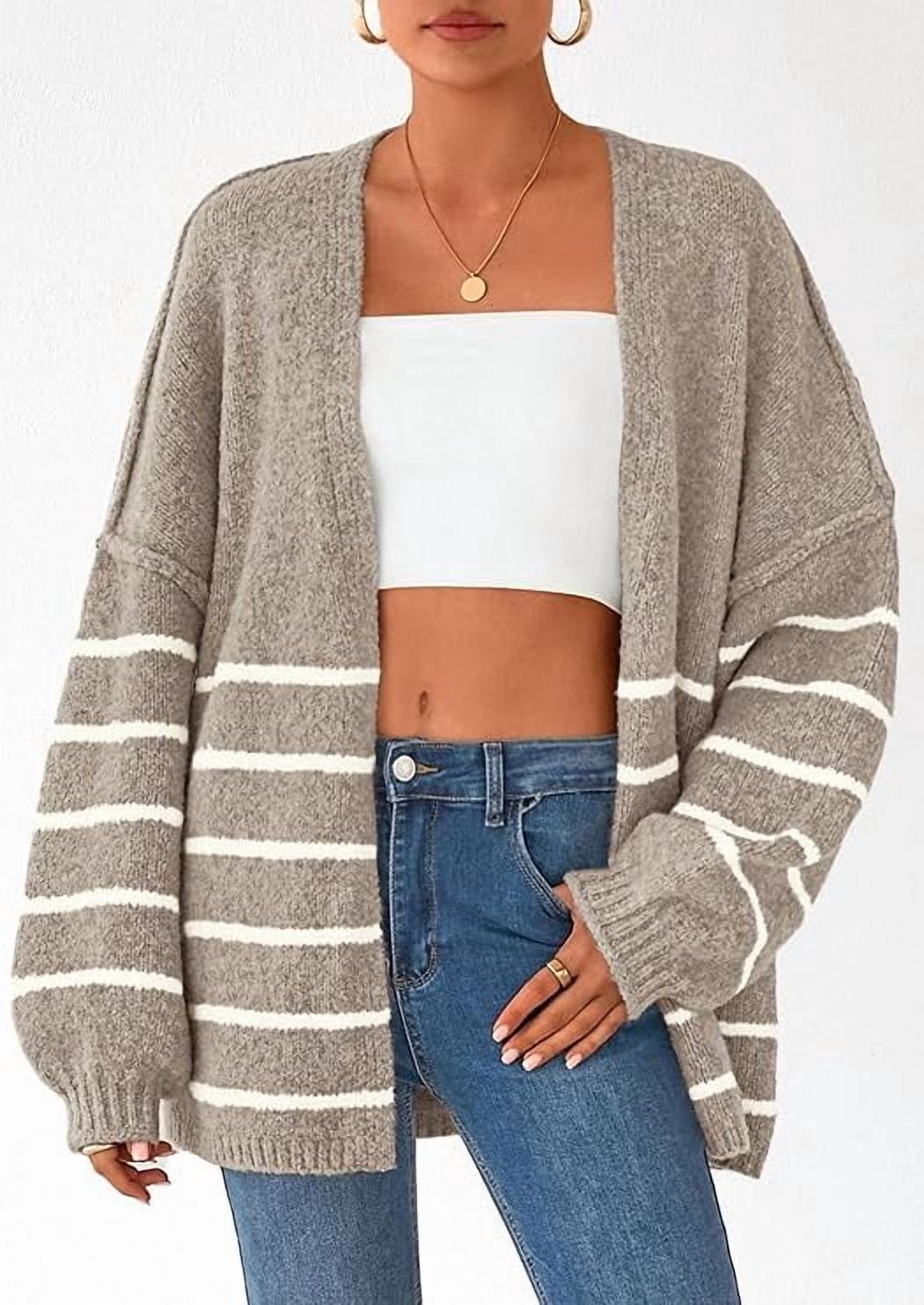 Womens Oversized Cardigan Sweaters Fall Long Lantern Sleeve Knit Open Front Lightweight Sweater