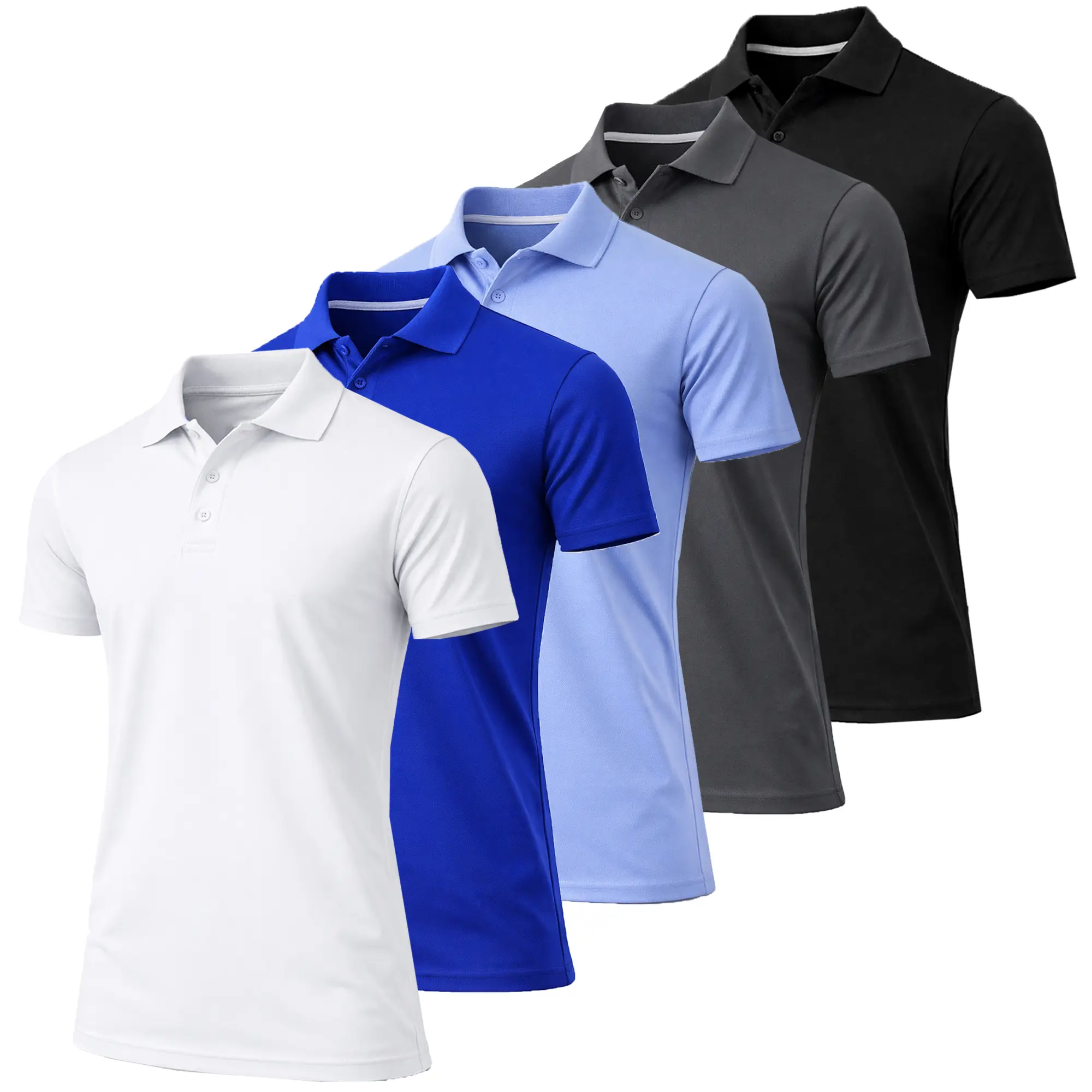 Men's Dry Fit Moisture-Wicking Polo Shirt 5-Pack