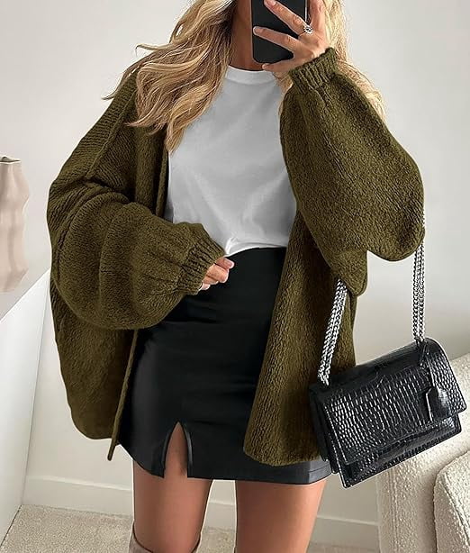 Womens Oversized Cardigan Sweaters Fall Long Lantern Sleeve Knit Open Front Lightweight Sweater