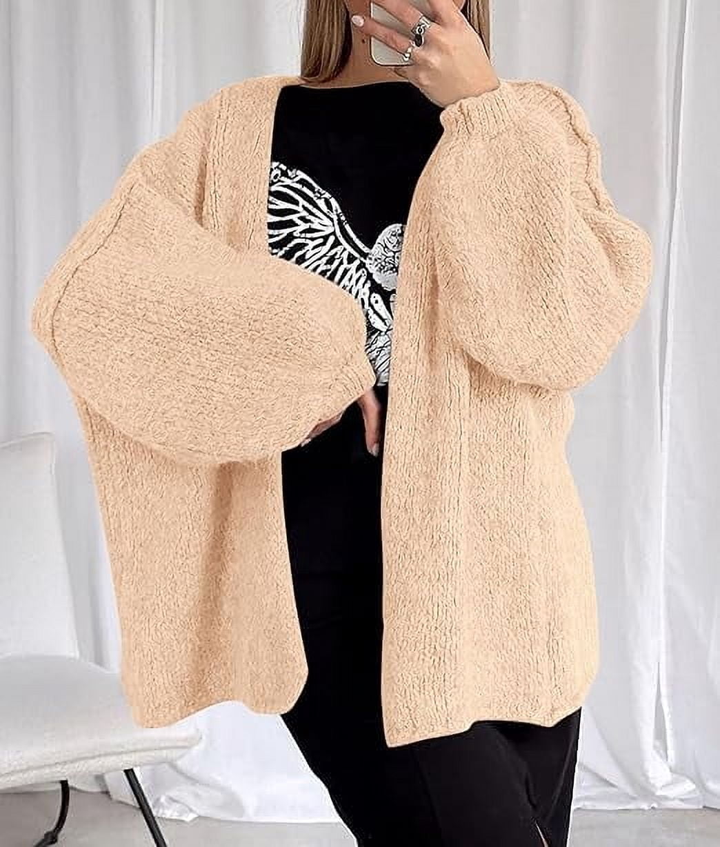 Womens Oversized Cardigan Sweaters Fall Long Lantern Sleeve Knit Open Front Lightweight Sweater