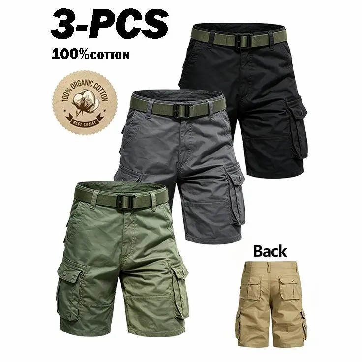 3-Pack Men's Tactical Cargo Shorts – Multi-Pocket Outdoor Hiking Shorts