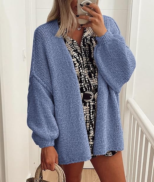 Womens Oversized Cardigan Sweaters Fall Long Lantern Sleeve Knit Open Front Lightweight Sweater