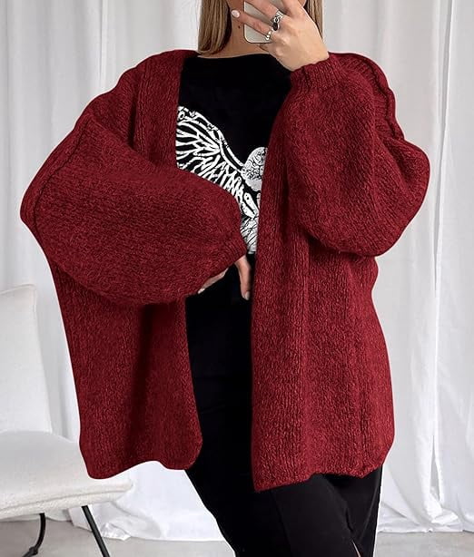 Womens Oversized Cardigan Sweaters Fall Long Lantern Sleeve Knit Open Front Lightweight Sweater