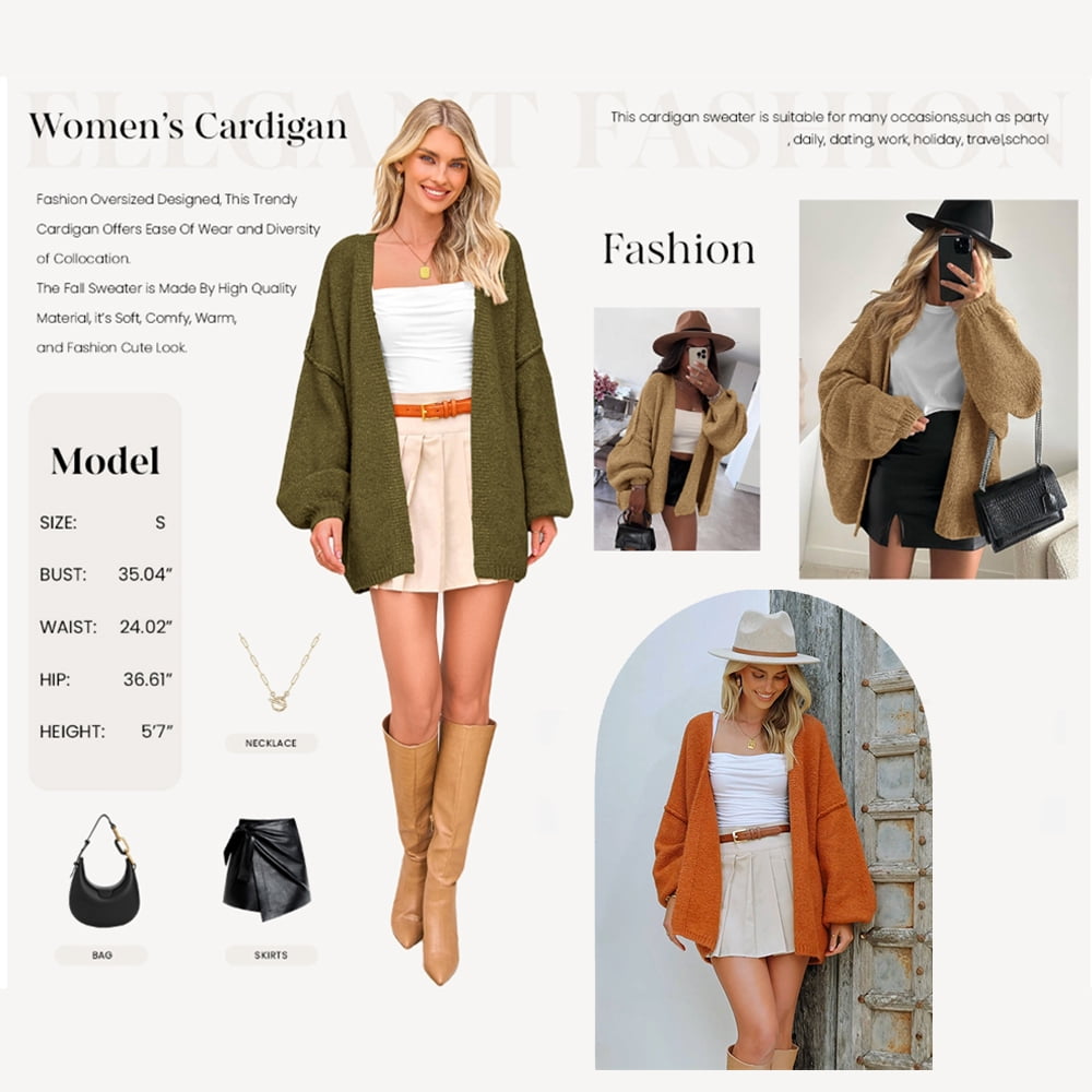 Womens Oversized Cardigan Sweaters Fall Long Lantern Sleeve Knit Open Front Lightweight Sweater