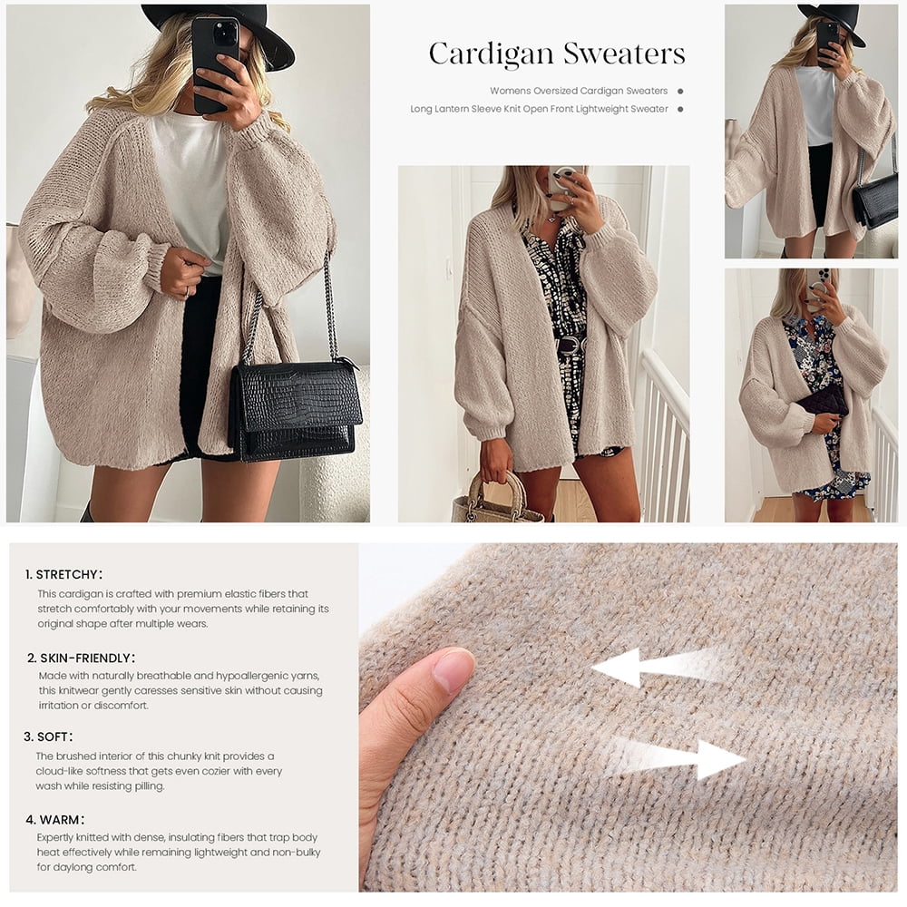 Womens Oversized Cardigan Sweaters Fall Long Lantern Sleeve Knit Open Front Lightweight Sweater