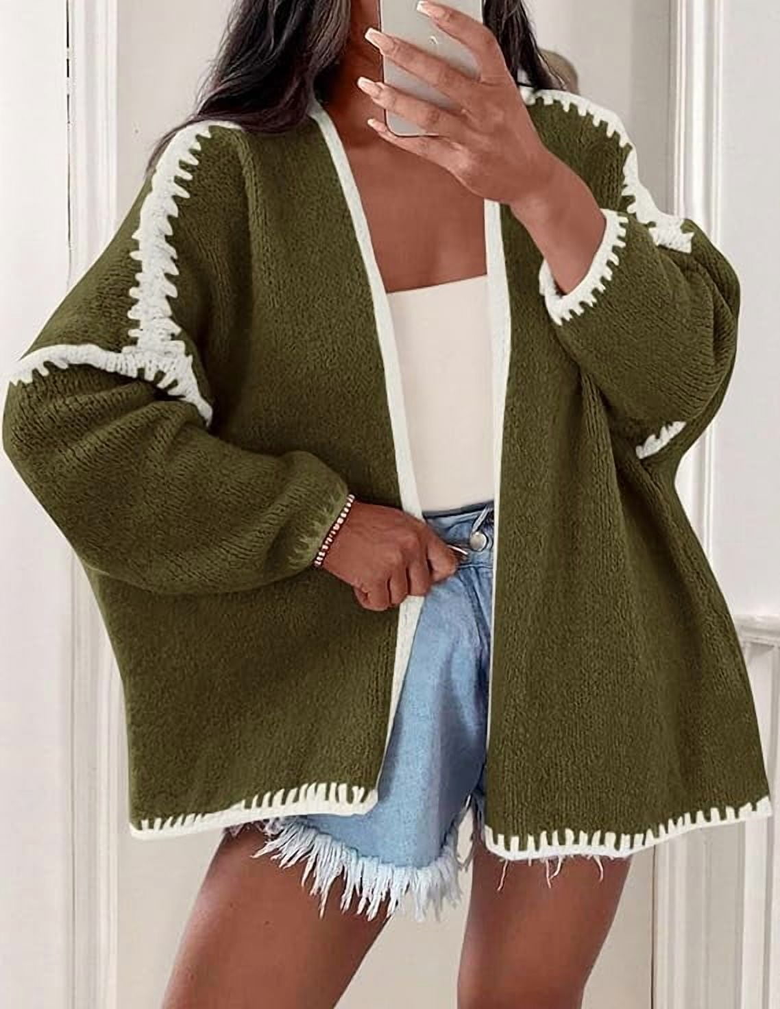 Womens Oversized Cardigan Sweaters Fall Long Lantern Sleeve Knit Open Front Lightweight Sweater
