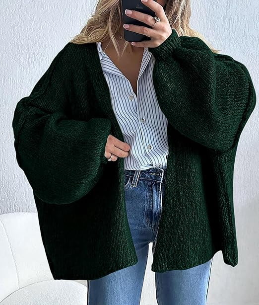 Womens Oversized Cardigan Sweaters Fall Long Lantern Sleeve Knit Open Front Lightweight Sweater