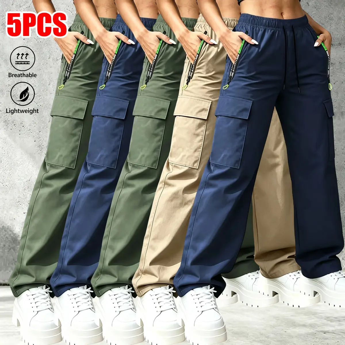 Women’s 5-Pack Lightweight Cargo Jogger Pants – Casual Outdoor Utility Pants