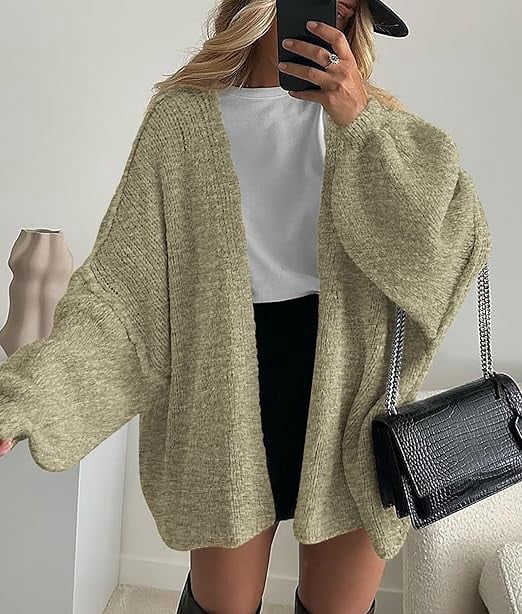 Womens Oversized Cardigan Sweaters Fall Long Lantern Sleeve Knit Open Front Lightweight Sweater
