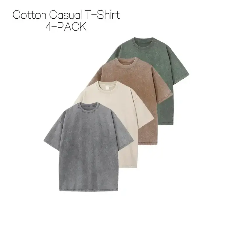 4-Pack Oversized Cotton T-Shirts, Unisex
