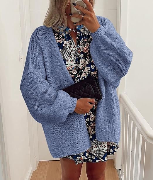 Womens Oversized Cardigan Sweaters Fall Long Lantern Sleeve Knit Open Front Lightweight Sweater